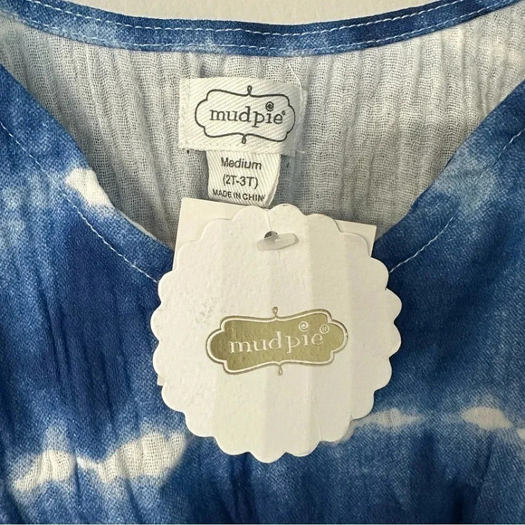 Mud Pie Girls Beach Swimsuit Cover Up Blue Tie Dye with Pom Poms Sz 2T-3T NWT - Picture 5 of 8